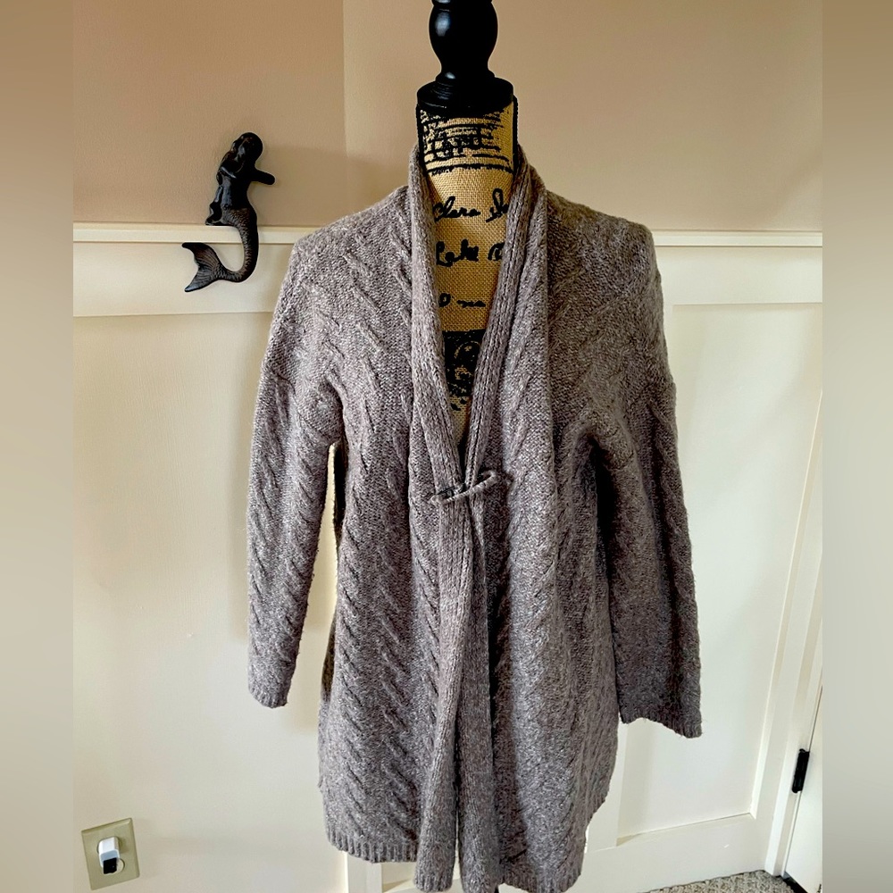 J Jill knitted cardigan. Safety pin to fasten front or wear it open.